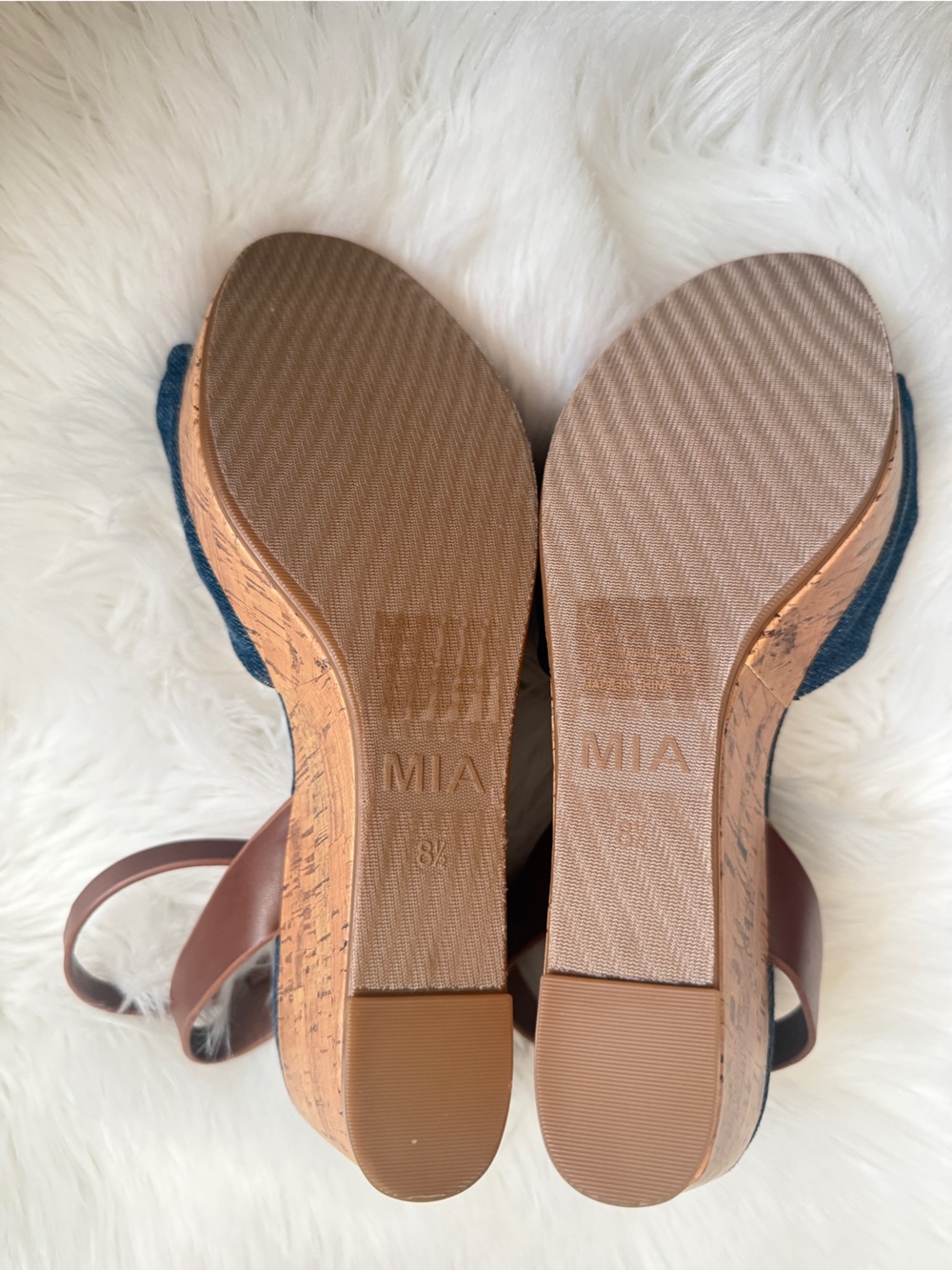 MIA Denim Knot Front Ankle-Strap Sandals in Brown and Blue - Picture 3 of 4